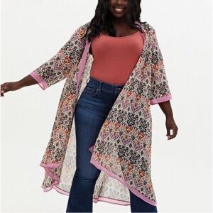 Torrid Pink and Multicolor Patterned Kimono